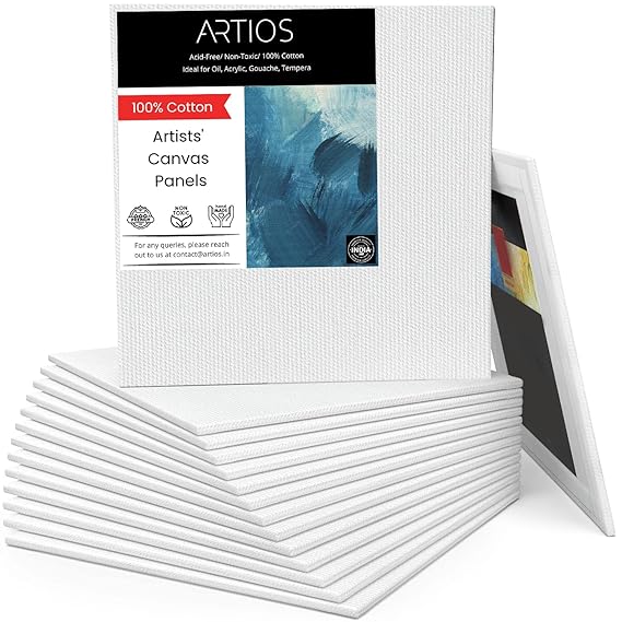 Canvas Boards for Painting - 100% Cotton Artist Quality Double Primed Acid-Free Painting Canvas Board, Medium Grain