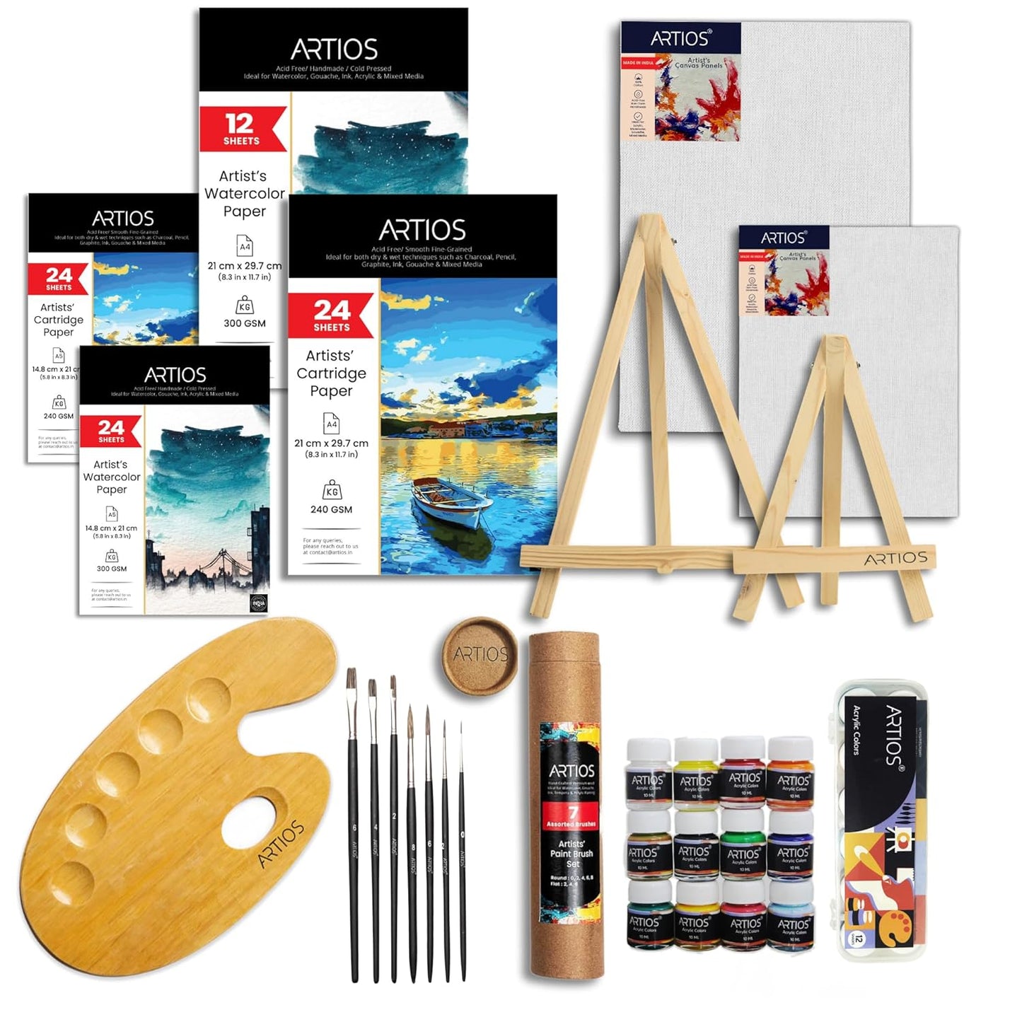 Painting Kit for Artists - 108 Pcs Painting Set for Adults and Kids with Professional Paint Brush Set, Acrylic Paints, Canvas Boards, Easels & Wooden Palette