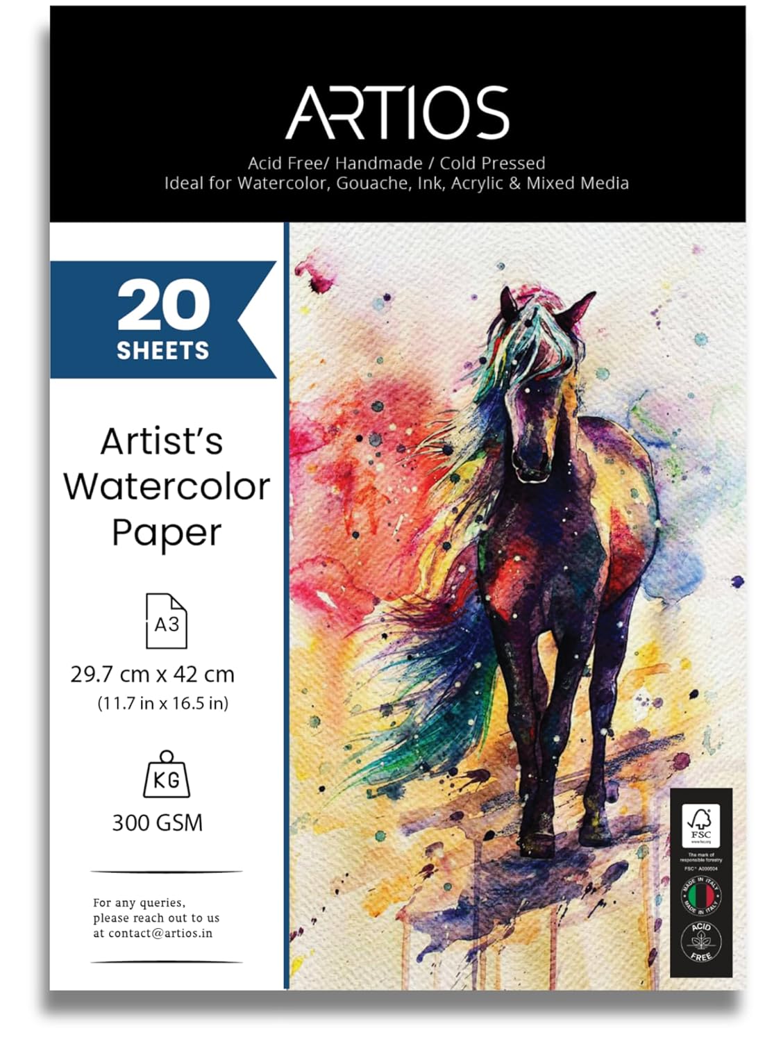 Watercolor Papers 25% Cotton for Artists - A3 (10 Sheets) Premium 300gsm Acid-Free, Smooth Absorbent Surface, Archival Quality- Ideal for Water colors, Gouache, Acrylics, and Ink