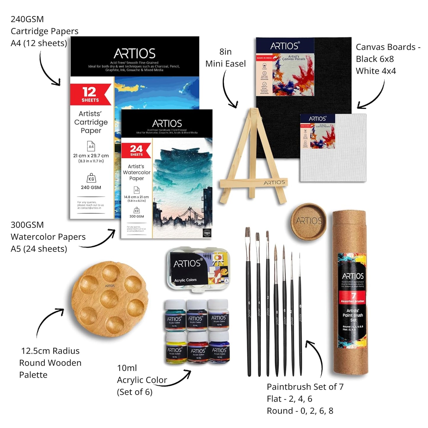 Painting Kit for Artists - 53 Pcs Painting Set for Adults and Kids with Professional Paint Brush Set, Paints, Easel, Mixed Media Papers, Watercolor Papers, Canvas Boards, and Wooden Palette