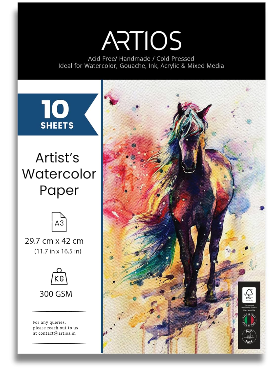 Watercolor Papers 25% Cotton for Artists - A3 (10 Sheets) Premium 300gsm Acid-Free, Smooth Absorbent Surface, Archival Quality- Ideal for Water colors, Gouache, Acrylics, and Ink