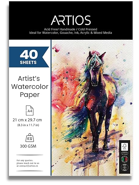 Watercolor Papers 25% Cotton for Artists - A3 (10 Sheets) Premium 300gsm Acid-Free, Smooth Absorbent Surface, Archival Quality- Ideal for Water colors, Gouache, Acrylics, and Ink