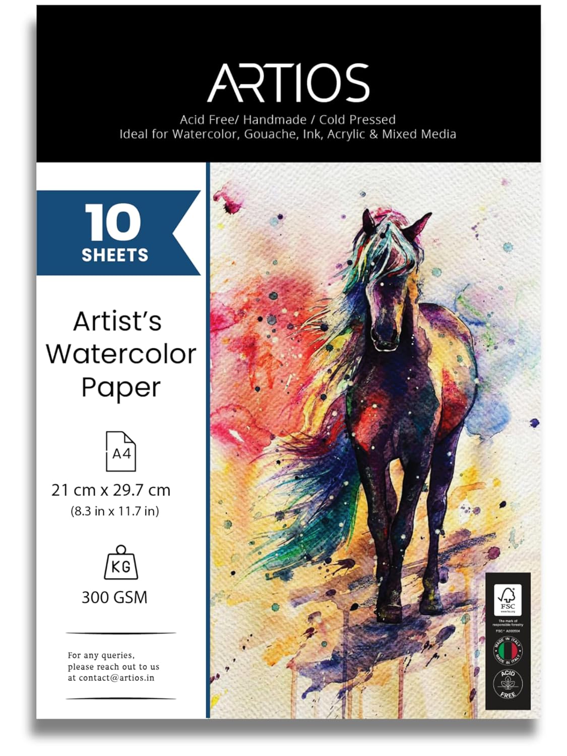Watercolor Papers 25% Cotton for Artists - A3 (10 Sheets) Premium 300gsm Acid-Free, Smooth Absorbent Surface, Archival Quality- Ideal for Water colors, Gouache, Acrylics, and Ink