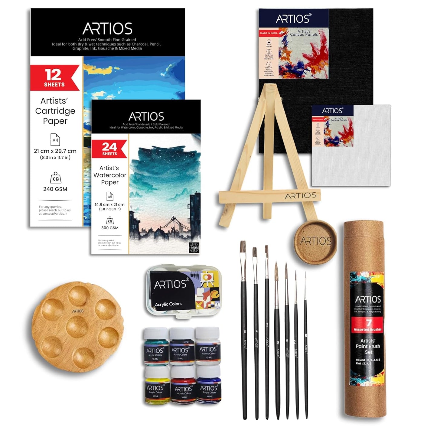 Painting Kit for Artists - 53 Pcs Painting Set for Adults and Kids with Professional Paint Brush Set, Paints, Easel, Mixed Media Papers, Watercolor Papers, Canvas Boards, and Wooden Palette