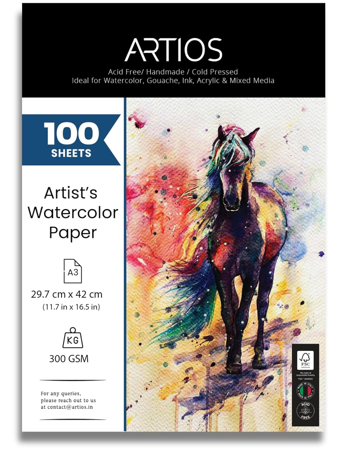 Watercolor Papers 25% Cotton for Artists - A3 (10 Sheets) Premium 300gsm Acid-Free, Smooth Absorbent Surface, Archival Quality- Ideal for Water colors, Gouache, Acrylics, and Ink