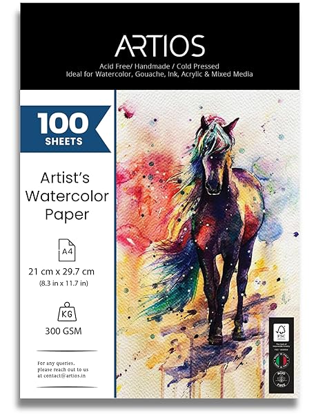 Watercolor Papers 25% Cotton for Artists - A3 (10 Sheets) Premium 300gsm Acid-Free, Smooth Absorbent Surface, Archival Quality- Ideal for Water colors, Gouache, Acrylics, and Ink