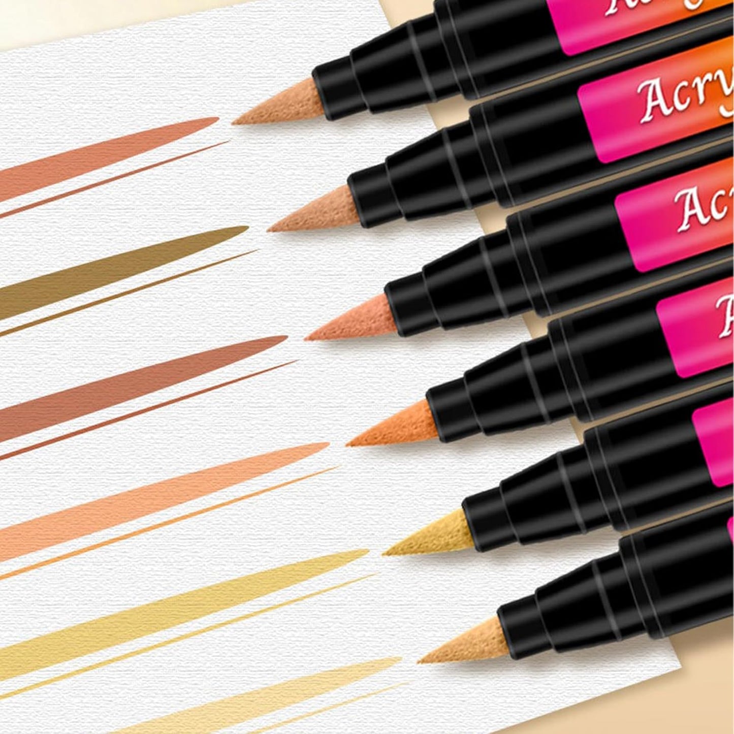 Skin Tone Acrylic Paint Markers - 12 Colors 1-6mm Brush Tip Paint Pens for Artists | Quick-Drying, Non-Toxic, Waterproof| Drawing Markers for Glass, Rock, Wood, Ceramic, Fabric & DIY Crafts