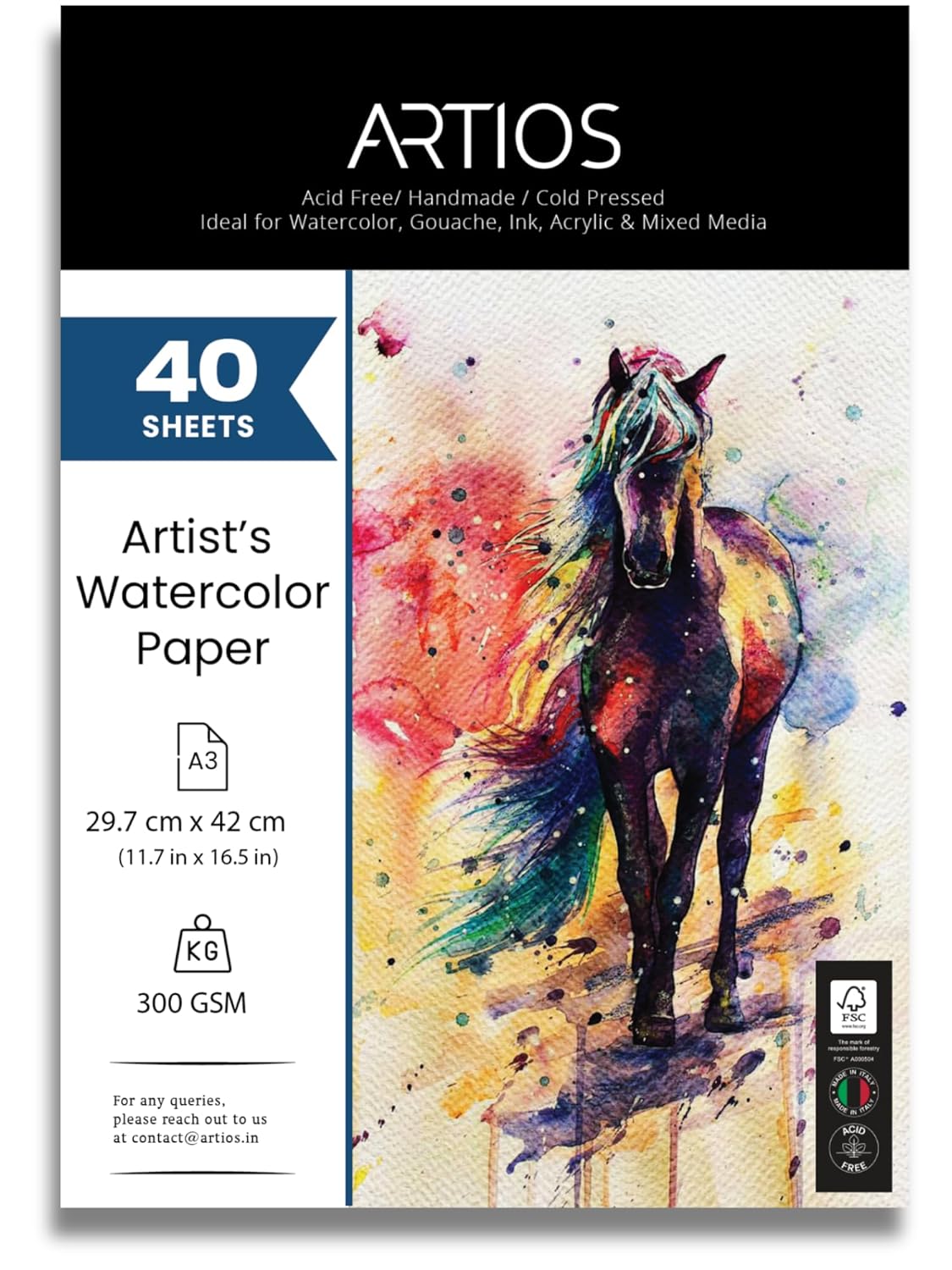 Watercolor Papers 25% Cotton for Artists - A3 (10 Sheets) Premium 300gsm Acid-Free, Smooth Absorbent Surface, Archival Quality- Ideal for Water colors, Gouache, Acrylics, and Ink
