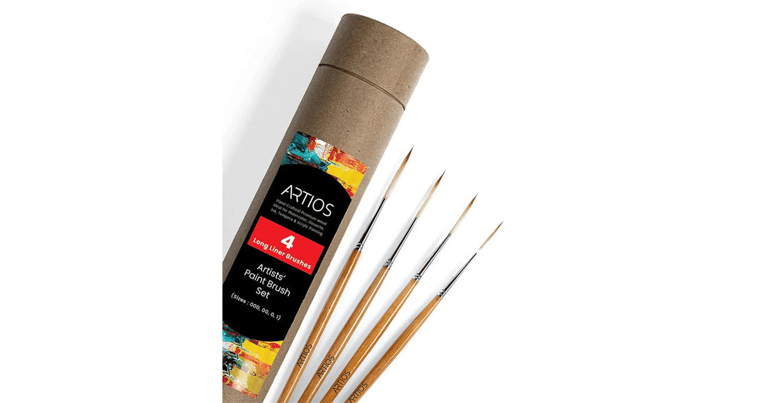 ARTIOS long liner and rigger brush set of 4 with wooden handles and kraft tube