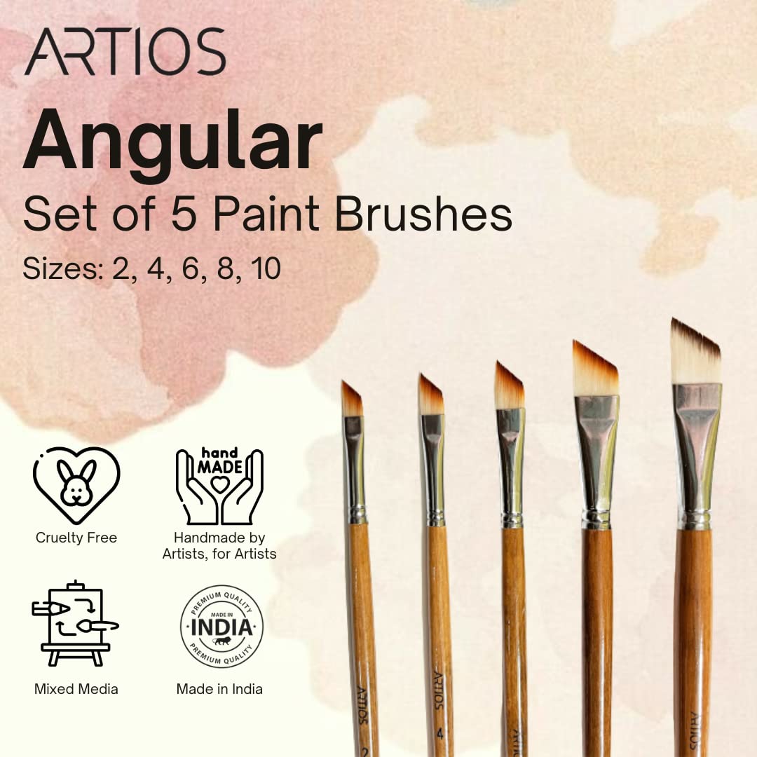 ARTIOS angular and flat paint brush shapes infographic showing brush uses