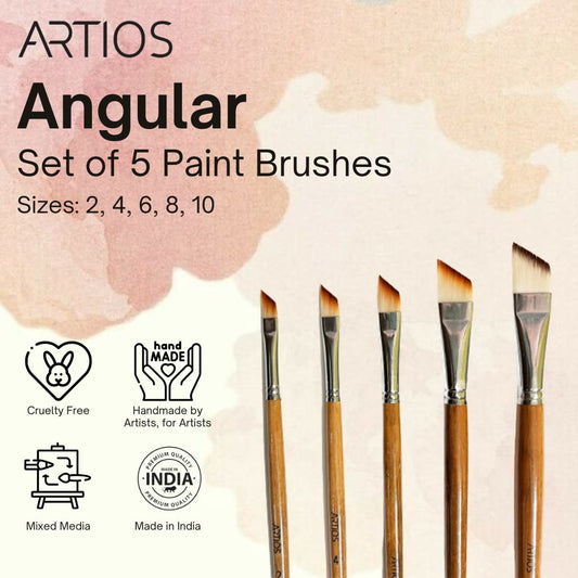 ARTIOS angular and flat paint brush shapes infographic showing brush uses