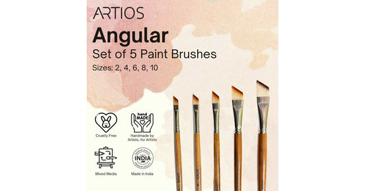 ARTIOS angular and flat paint brush shapes infographic showing brush uses