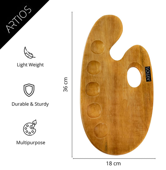 ARTIOS oval wooden palette with mixing wells for watercolor and acrylic paints