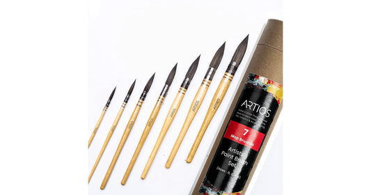 ARTIOS mop brush set showing three clean mop brushes for watercolor washes