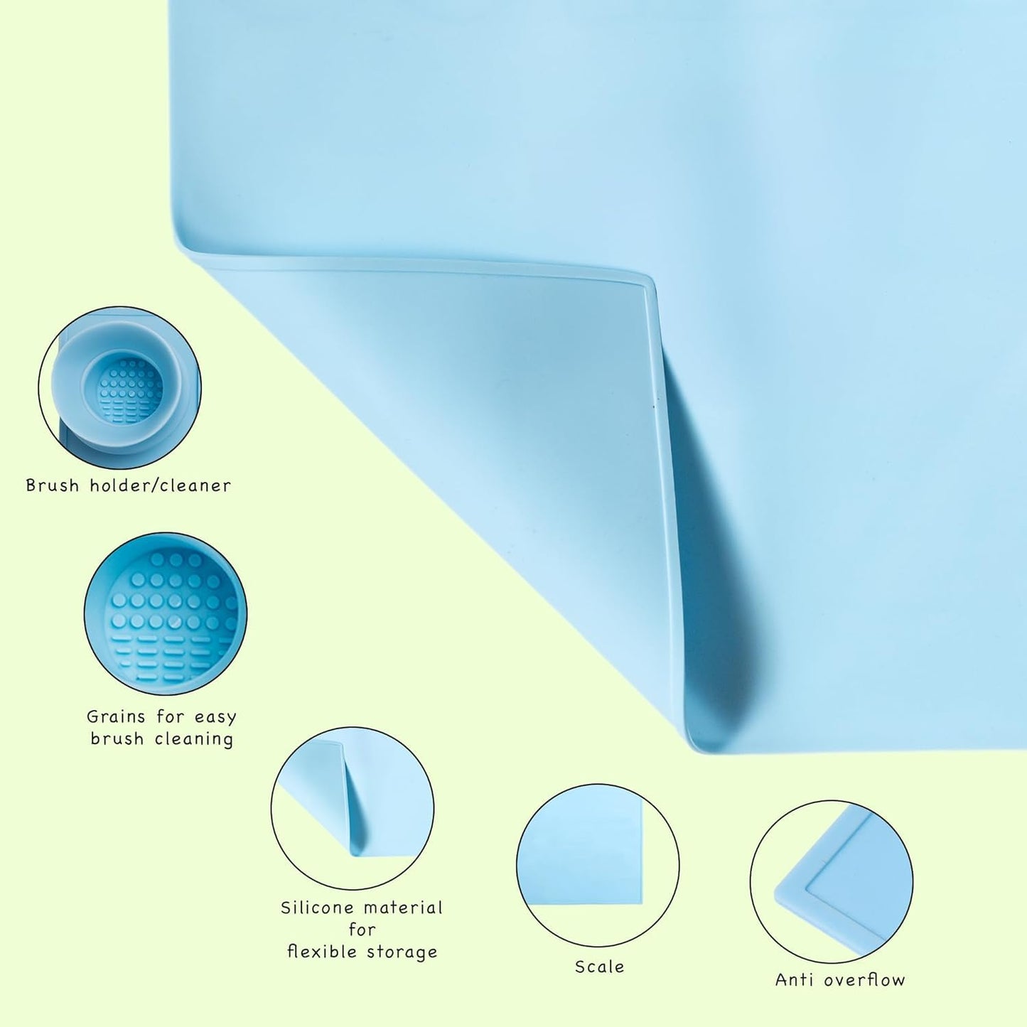 Silicone Painting Mat – 43x38cm Non-Stick & Waterproof Craft Mat for Painting – Foldable Brush Cleaning Cup, 12 Paint Wells & Mixing Area – Perfect for Acrylic, Watercolor, Clay & Resin Art