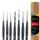 ARTIOS Miniature Detail set of 7 brushes, liner 4/0 3/0 2/0 0 2, mini mop 2/0, mini angular 1, black handles, kraft tube