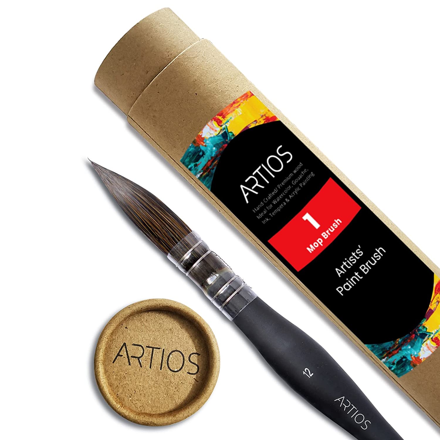 ARTIOS Mop Paint Brush Size 2 - single brush, matte black handle, round pointed tip