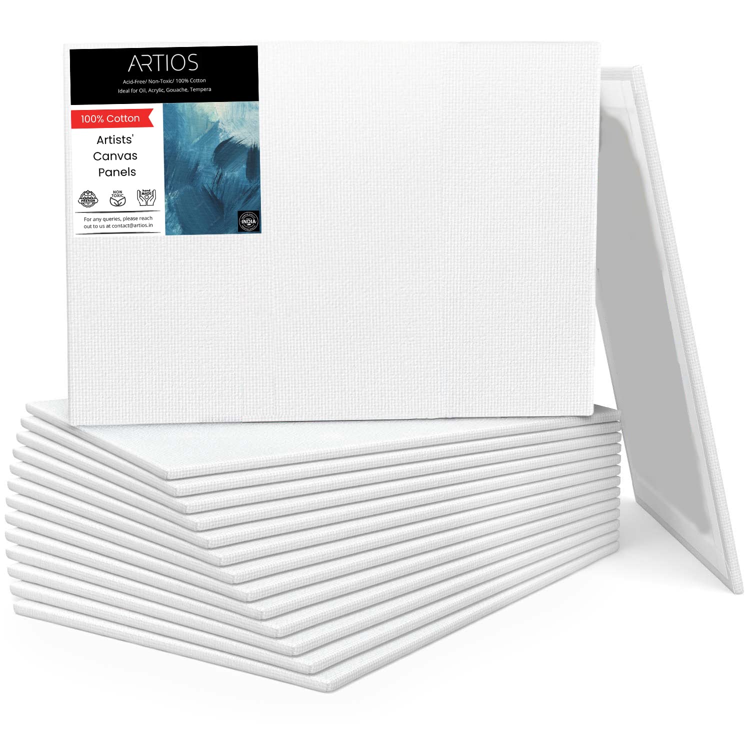 Stack of ARTIOS Artists' Canvas Panels portrait format - 100% cotton, double primed, acid free, for oil, acrylic, gouache and tempera