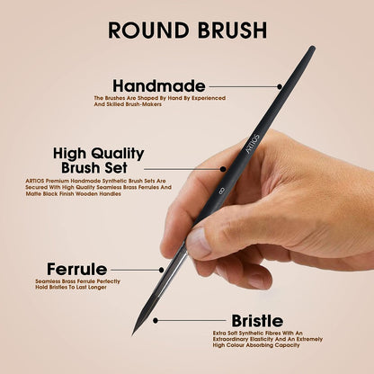 ARTIOS Round Paint Brush Size 8 - single brush, matte black handle, pointed synthetic bristle tip