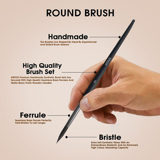 ARTIOS Round Paint Brush Size 8 - single brush, matte black handle, pointed synthetic bristle tip
