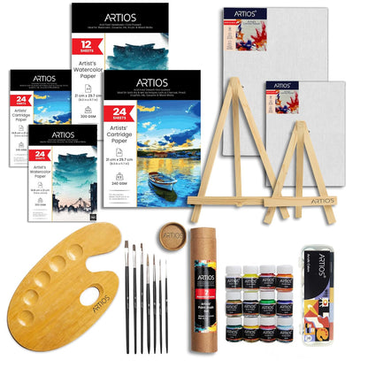 Painting Kit for Artists - 108 Pcs Painting Set for Adults and Kids with Professional Paint Brush Set, Acrylic Paints, Canvas Boards, Easels & Wooden Palette