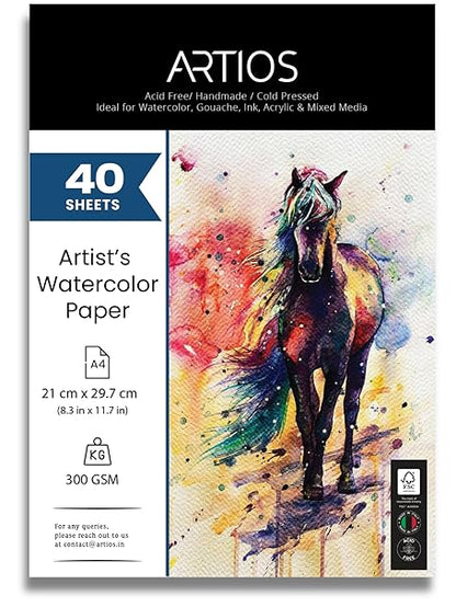 Watercolor Papers 25% Cotton for Artists - A3 (10 Sheets) Premium 300gsm Acid-Free, Smooth Absorbent Surface, Archival Quality- Ideal for Water colors, Gouache, Acrylics, and Ink