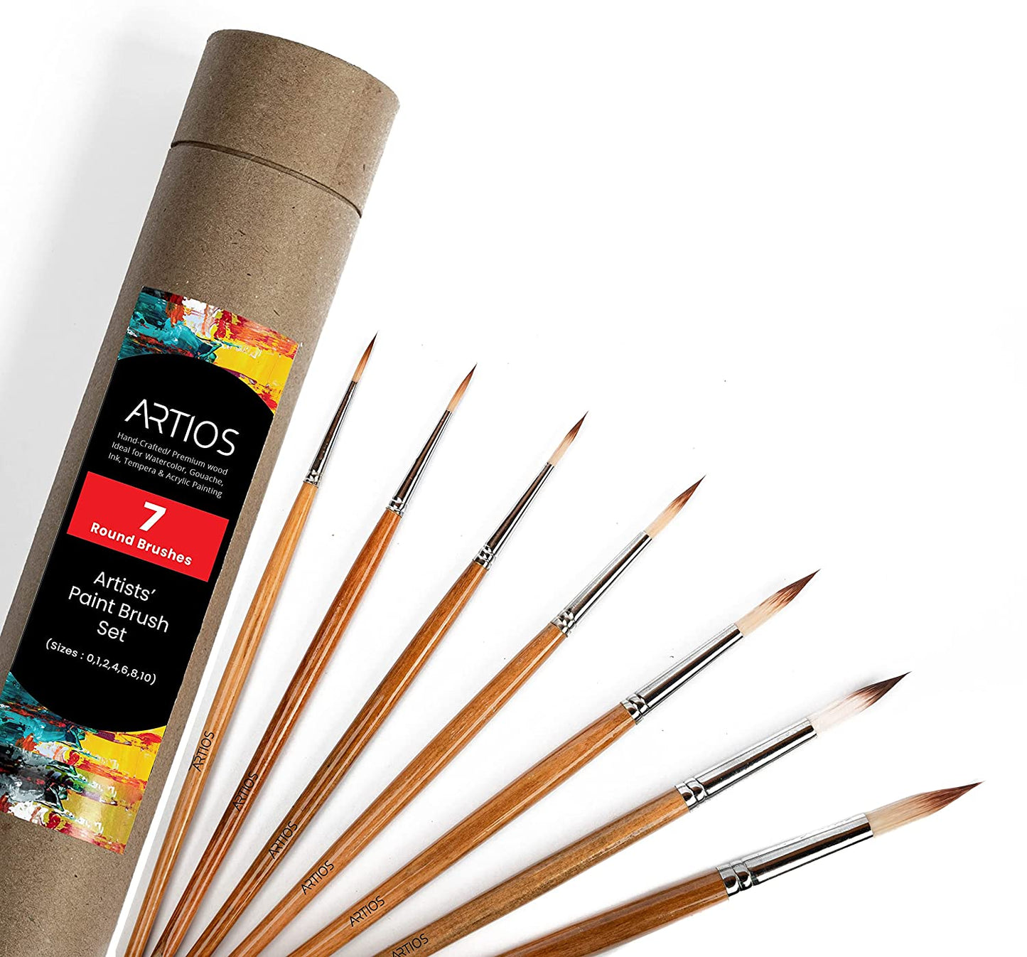 ARTIOS Round Paint Brush - handmade synthetic bristles, pointed tip, wooden handle for detail work