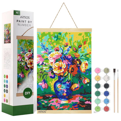 Paint by Numbers Kit for Adults - DIY Number Painting Kit (A3 Size - 29.7x42cm) with Hanging Pine Wood Frame | Premium Canvas Art Set with All Accessories Included | Paint with Numbers for Adults & Beginners