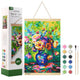 ARTIOS Paint by Number A3 kit box with floral vase design, completed colorful floral painting in pine hanger frame, 12 numbered paint pots and 2 brushes