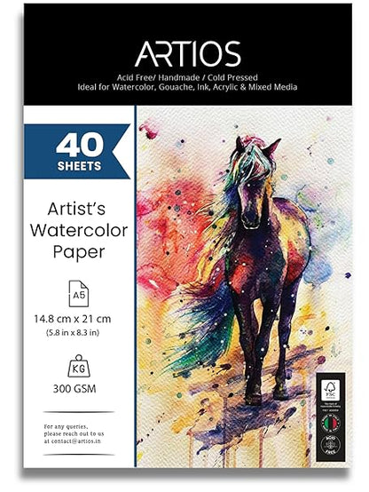 Watercolor Papers 25% Cotton for Artists - A3 (10 Sheets) Premium 300gsm Acid-Free, Smooth Absorbent Surface, Archival Quality- Ideal for Water colors, Gouache, Acrylics, and Ink