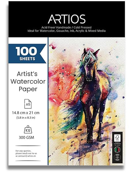 Watercolor Papers 25% Cotton for Artists - A3 (10 Sheets) Premium 300gsm Acid-Free, Smooth Absorbent Surface, Archival Quality- Ideal for Water colors, Gouache, Acrylics, and Ink