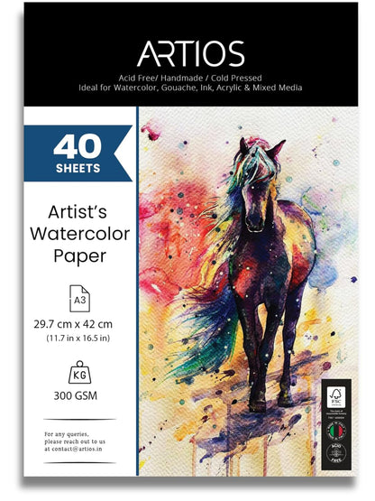 Watercolor Papers 25% Cotton for Artists - A3 (10 Sheets) Premium 300gsm Acid-Free, Smooth Absorbent Surface, Archival Quality- Ideal for Water colors, Gouache, Acrylics, and Ink