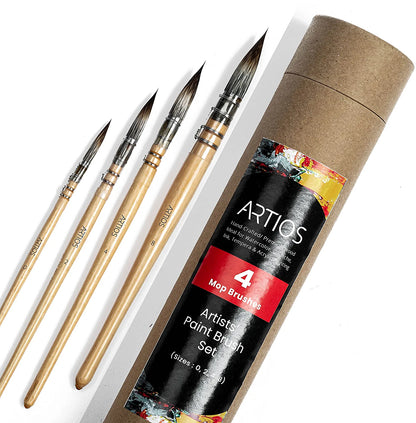 ARTIOS Mop Paint Brush - handmade synthetic bristles, round absorbent tip, wooden handle for watercolor
