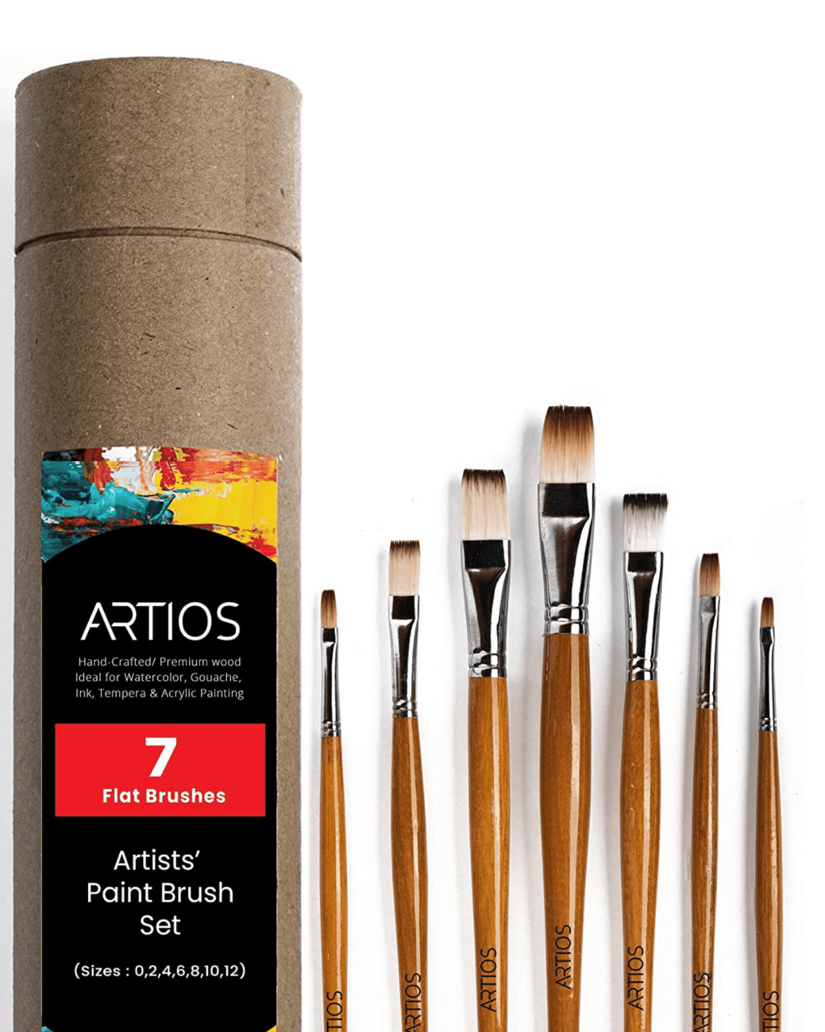 ARTIOS Flat Paint Brush - handmade synthetic bristles, square tip, wooden handle