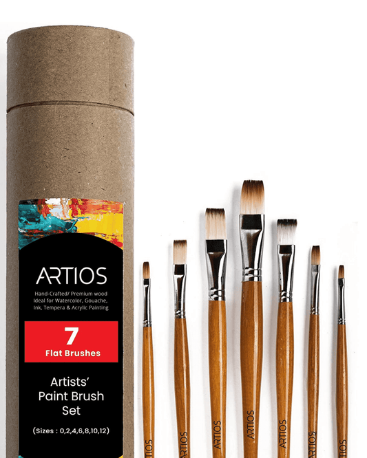 ARTIOS Flat Paint Brush - handmade synthetic bristles, square tip, wooden handle