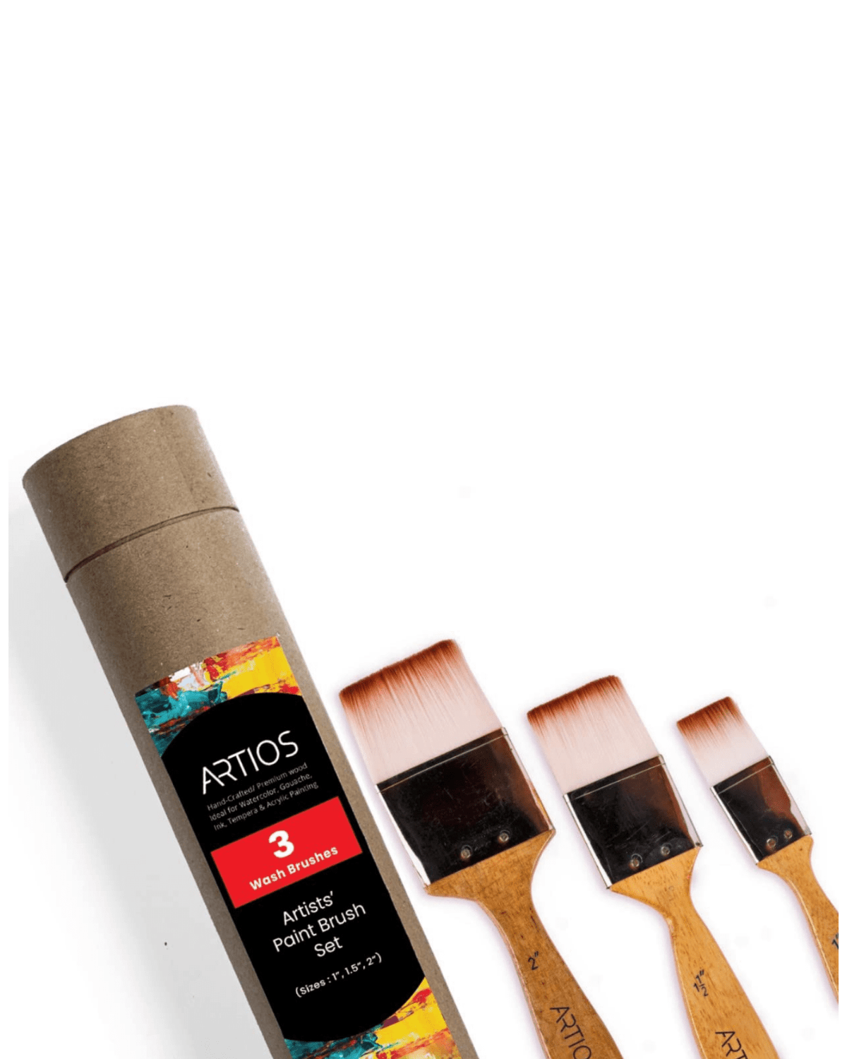 ARTIOS Flat Wash Paint Brush - handmade synthetic bristles, wide flat tip, wooden handle