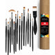ARTIOS All-in-One Mixed set of 15 brushes, assorted types including mop fan angular filbert flat round liner, black handles with kraft tube