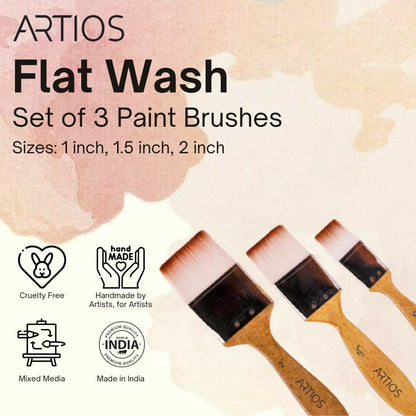 Flat Wash Set of 3 Paint Brushes