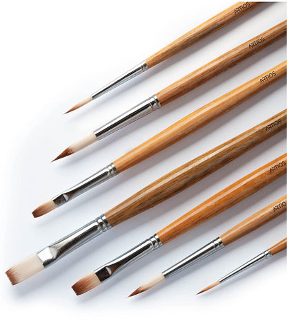 Assorted Set of 7 Round + Flat Paint Brushes