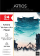 ARTIOS Artist's Watercolor Paper A4 - 300 GSM cold press, 24 loose sheets, acid free for watercolor, gouache, ink and mixed media