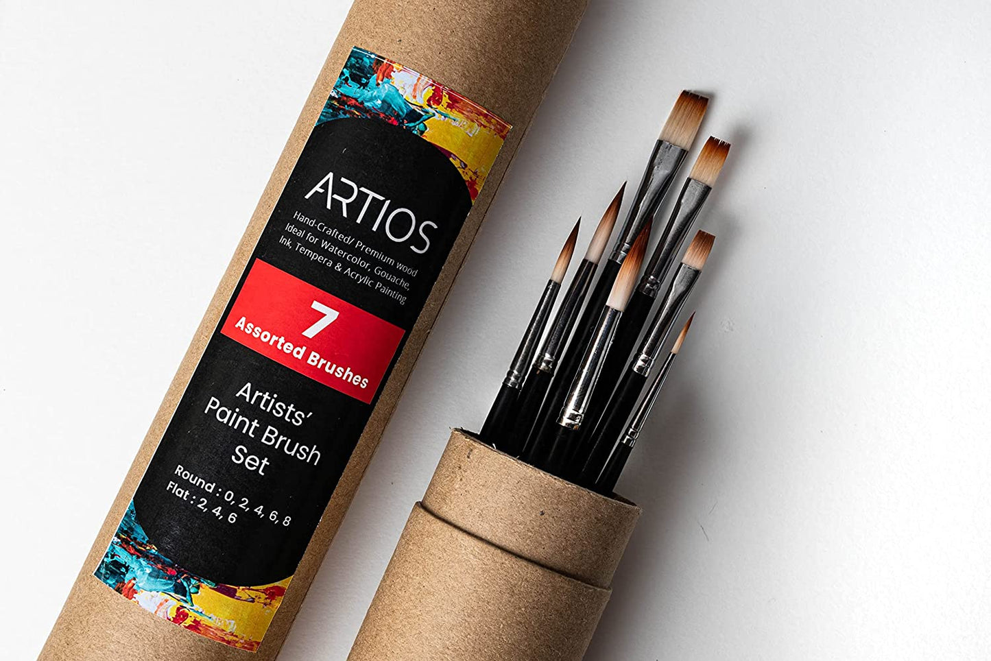 Assorted Set of 7 Round + Flat Paint Brushes