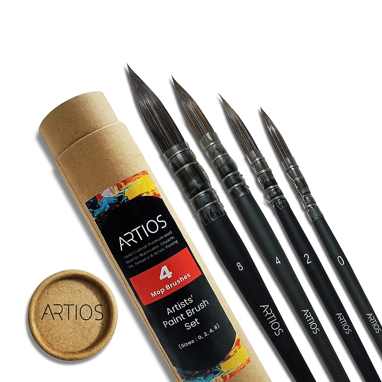 ARTIOS Set of 4 Mop Brush for Painting with Brush Holder - Premium  Watercolor Brush Set for