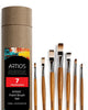 ARTIOS Flat brush set of 7, sizes 0 2 4 6 8 10 12, wooden handles with kraft tube packaging